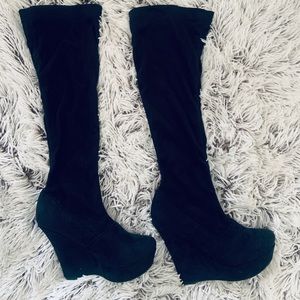 Knee High stretch platform sued boots